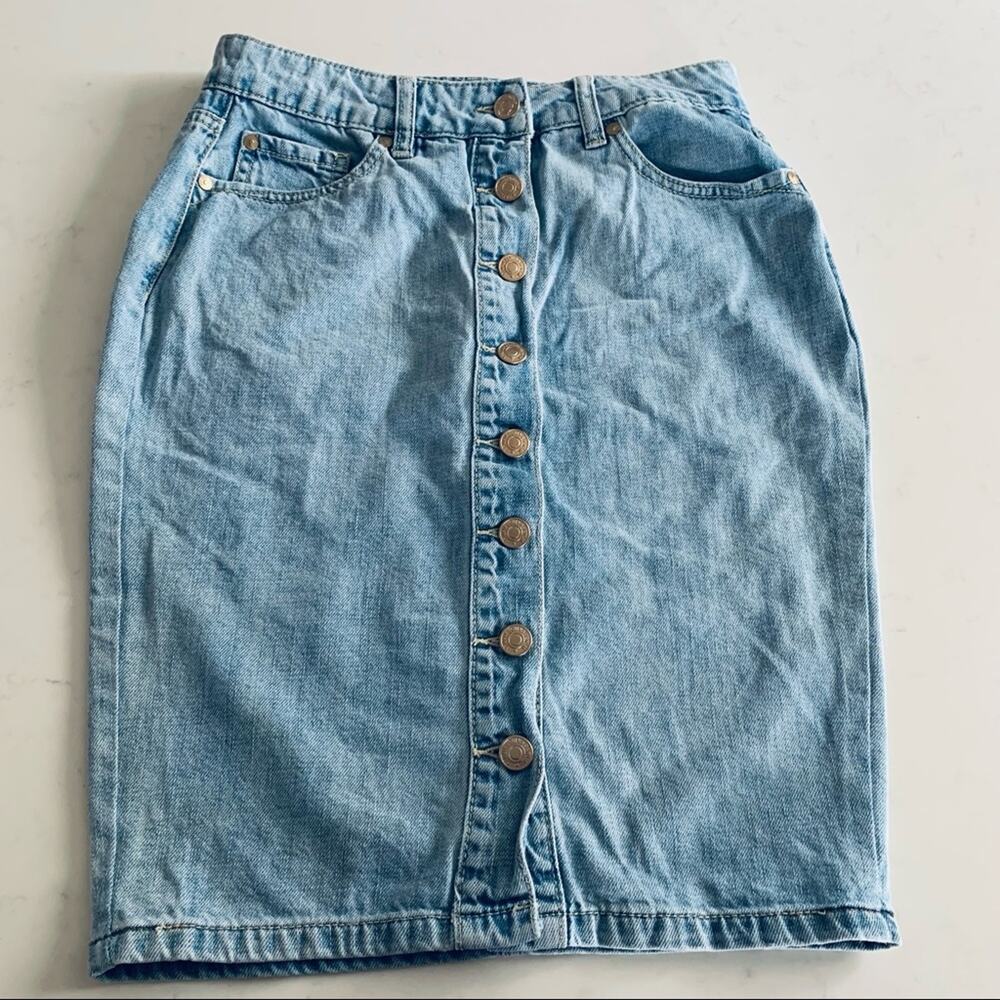 Vero Moda blue denim pencil skirt button front size Small